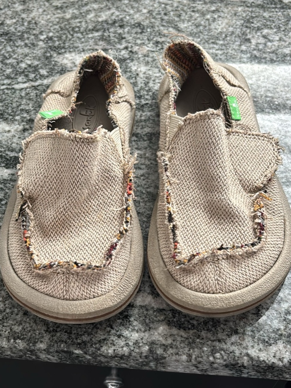 Sanuk Beige/Tan Slip-On Canvas Kids Sneakers